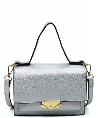 Fashion Push Lock Flap Crossbody Bag PF705 SILVER